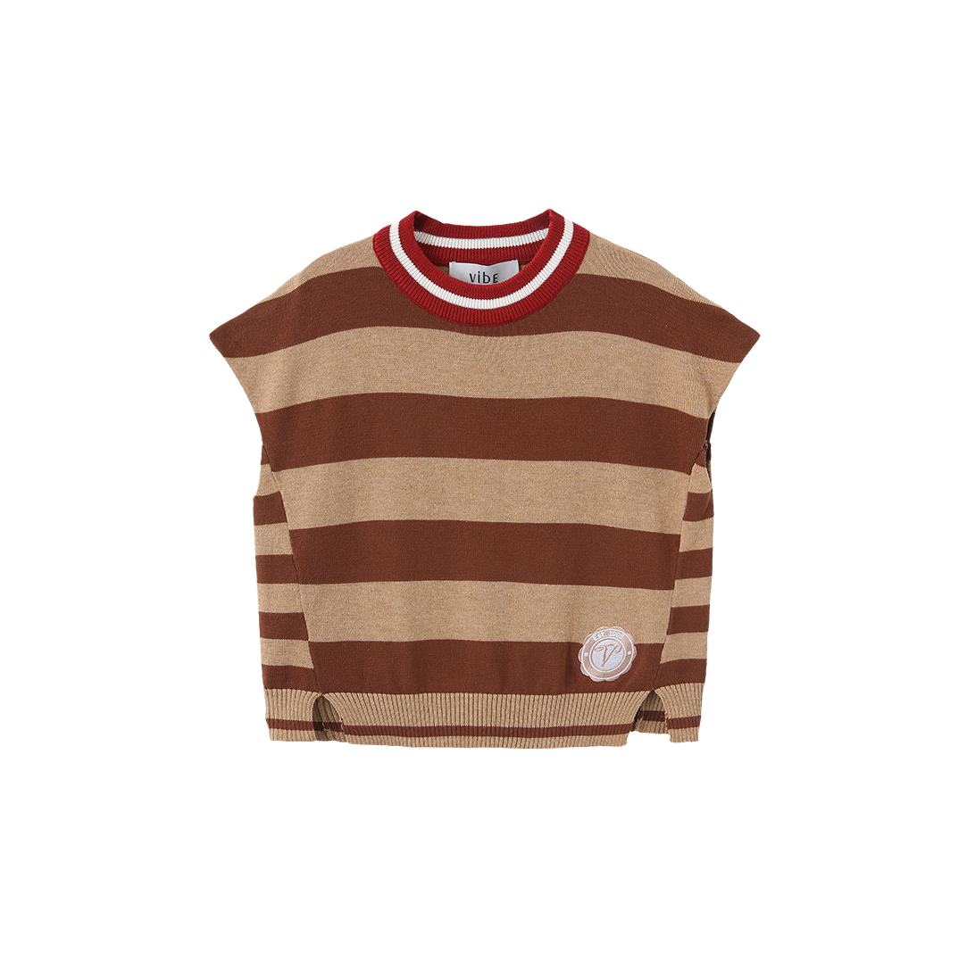 VIBE BROWN WIDE STRIPED KNIT VEST