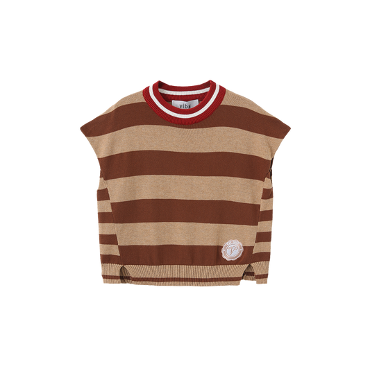 VIBE BROWN WIDE STRIPED KNIT VEST