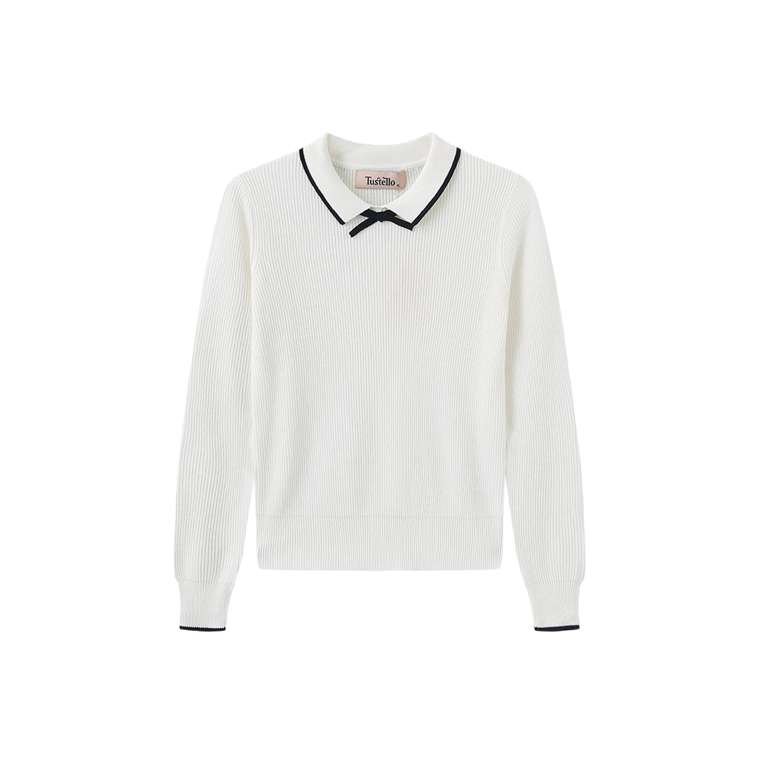 TUSTELLO IVORY RIBBED KNIT TRIM SWEATER
