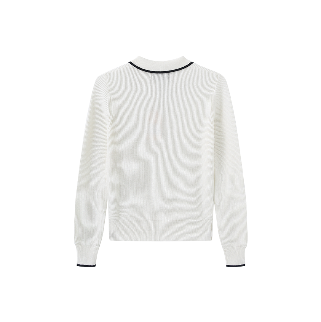 TUSTELLO IVORY RIBBED KNIT TRIM SWEATER