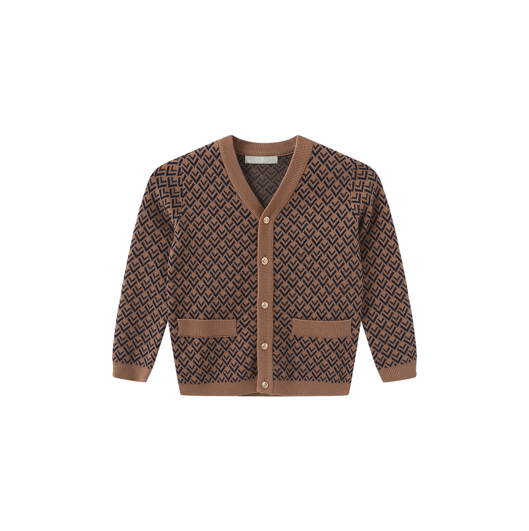 FRENCH HERITAGE BROWN/NAVY V DESIGN CARDIGAN
