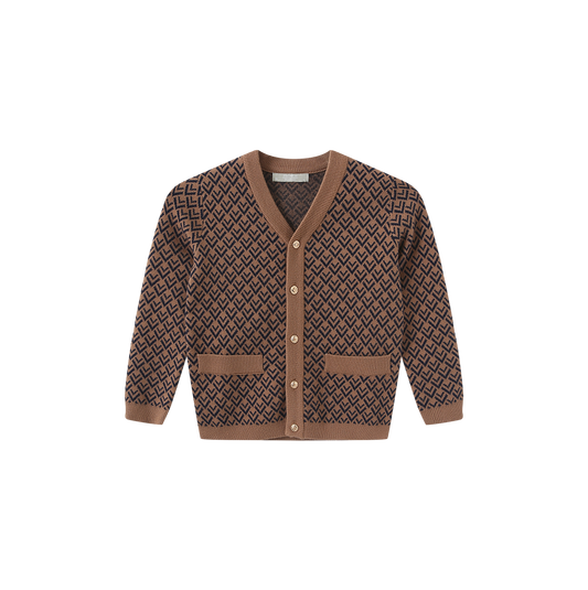FRENCH HERITAGE BROWN/NAVY V DESIGN CARDIGAN