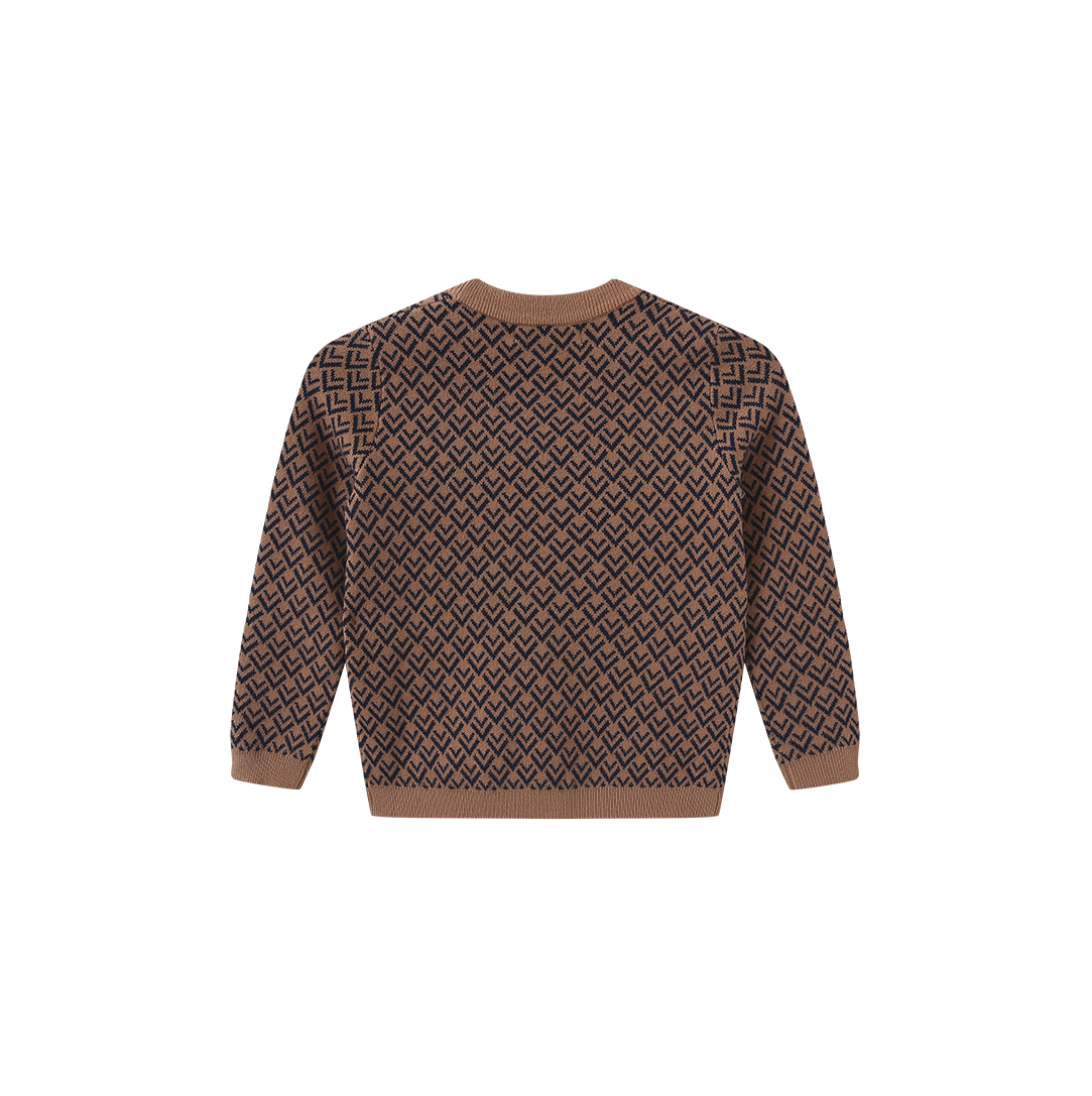 FRENCH HERITAGE BROWN/NAVY V DESIGN CARDIGAN