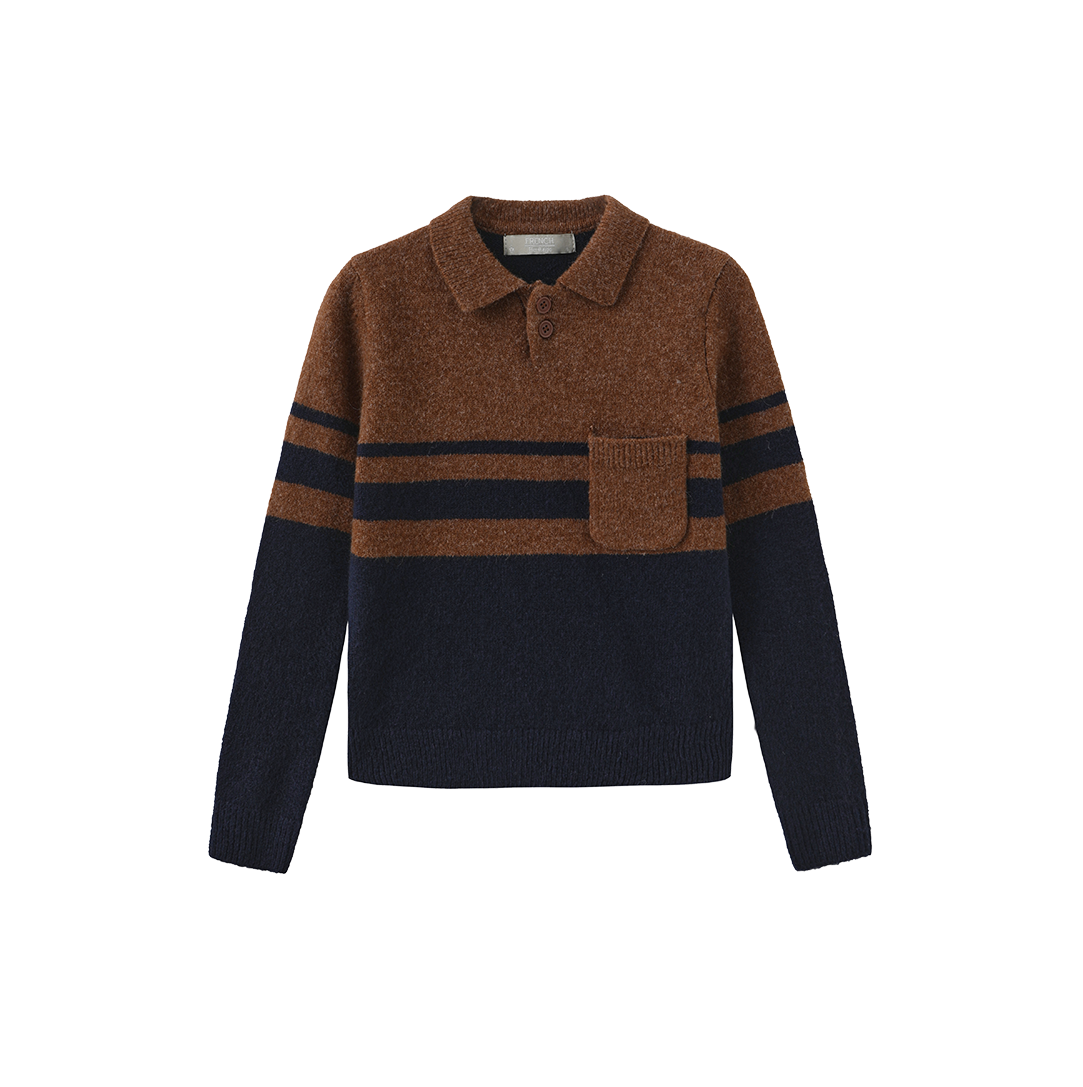 FRENCH HERITAGE BROWN/NAVY STRIPE SWEATER SET