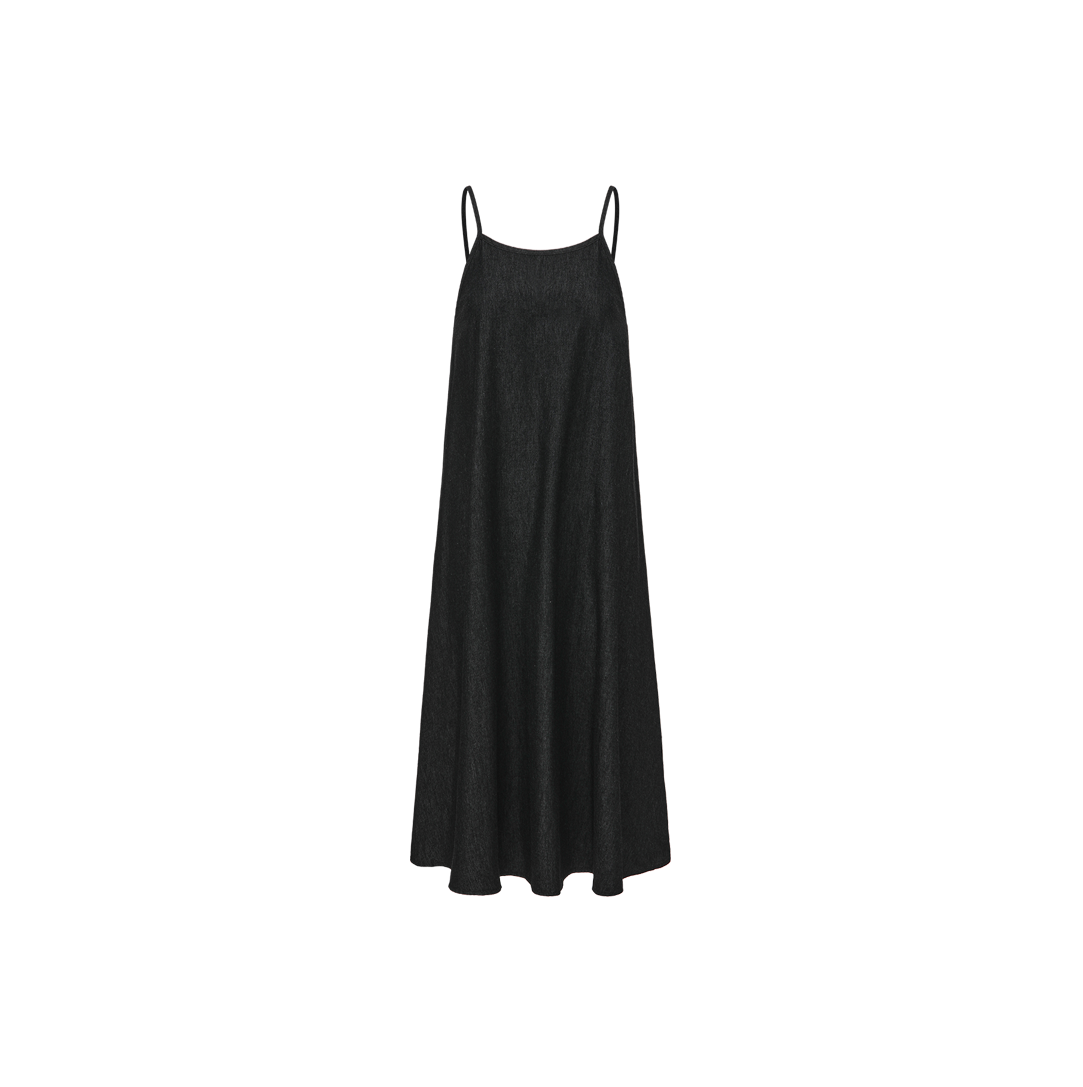 VIBE BLACK DENIM STRAP MIDI DRESS