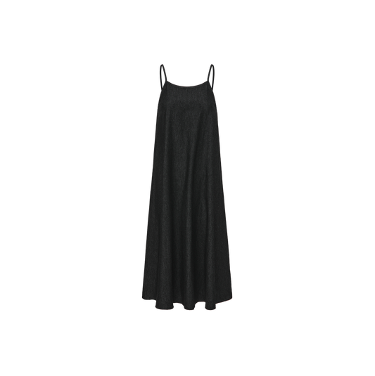 VIBE BLACK DENIM STRAP MIDI DRESS