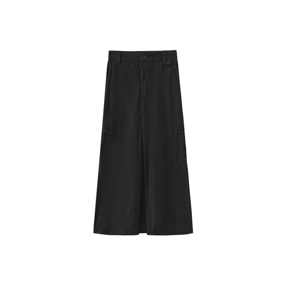 VIBE BLACK DENIM CARGO CENTER PLEAT SKIRT