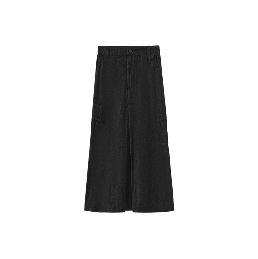 VIBE BLACK DENIM CARGO CENTER PLEAT SKIRT