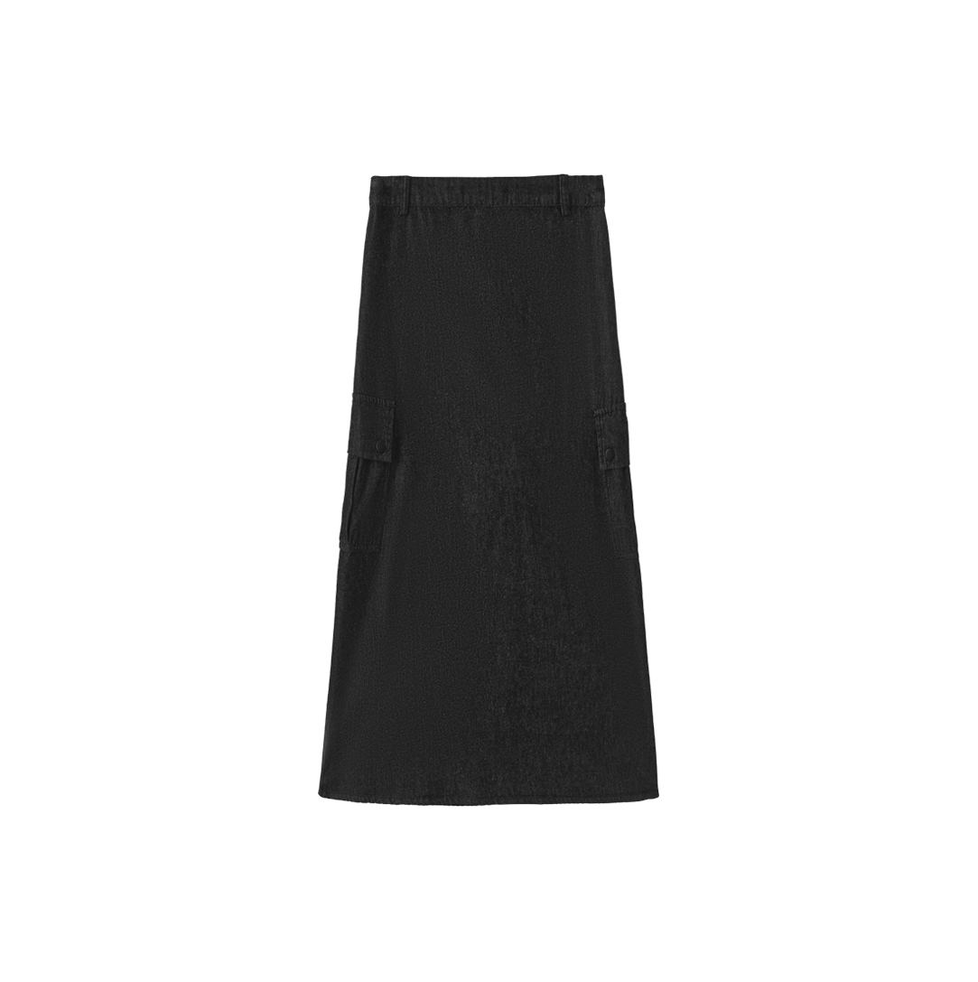 VIBE BLACK DENIM CARGO CENTER PLEAT SKIRT