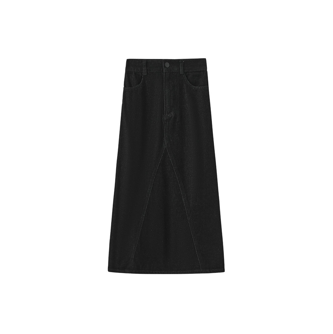 VIBE BLACK DENIM SEAM FLYFRONT SKIRT
