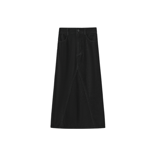 VIBE BLACK DENIM SEAM FLYFRONT SKIRT