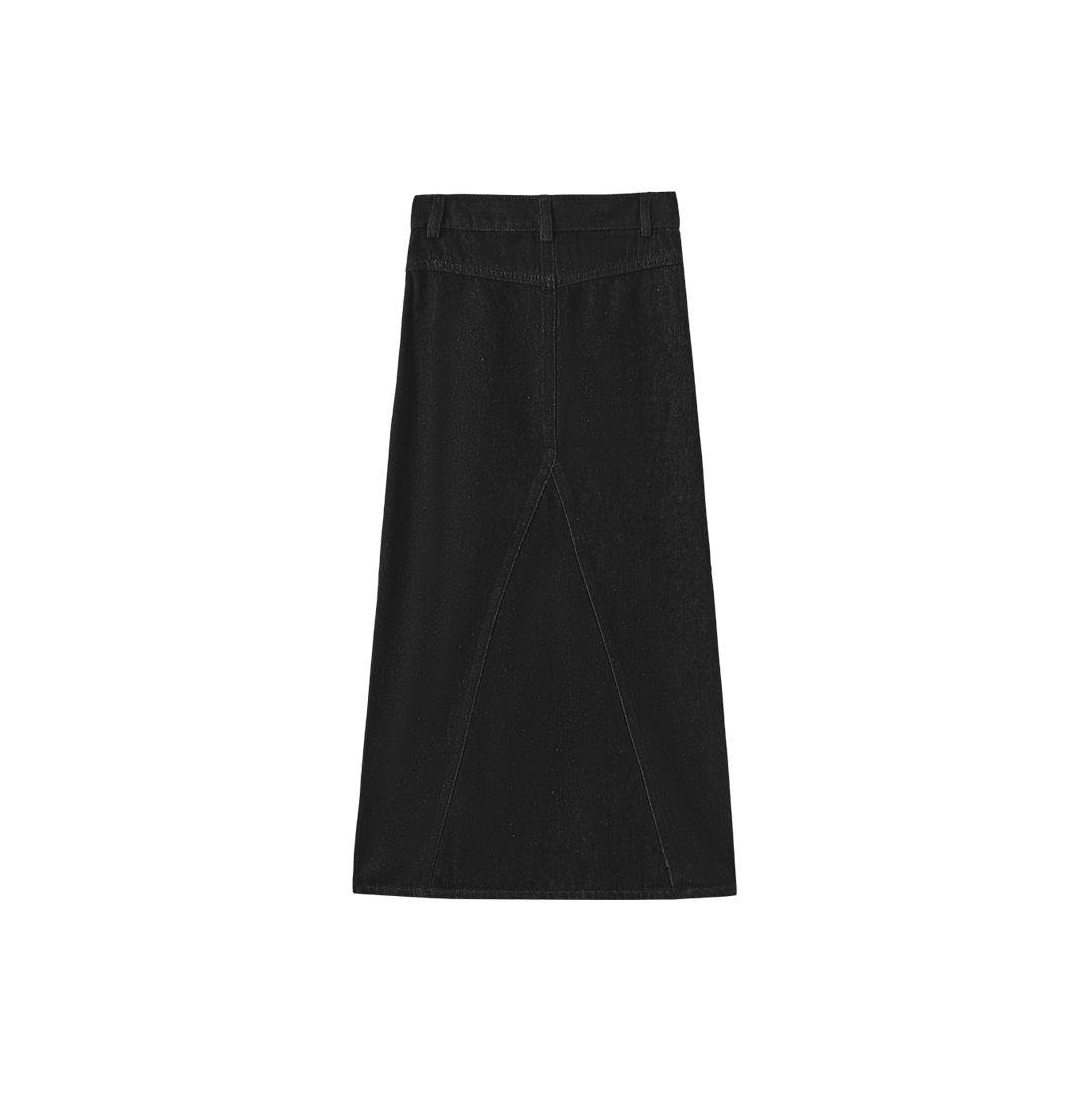VIBE BLACK DENIM SEAM FLYFRONT SKIRT