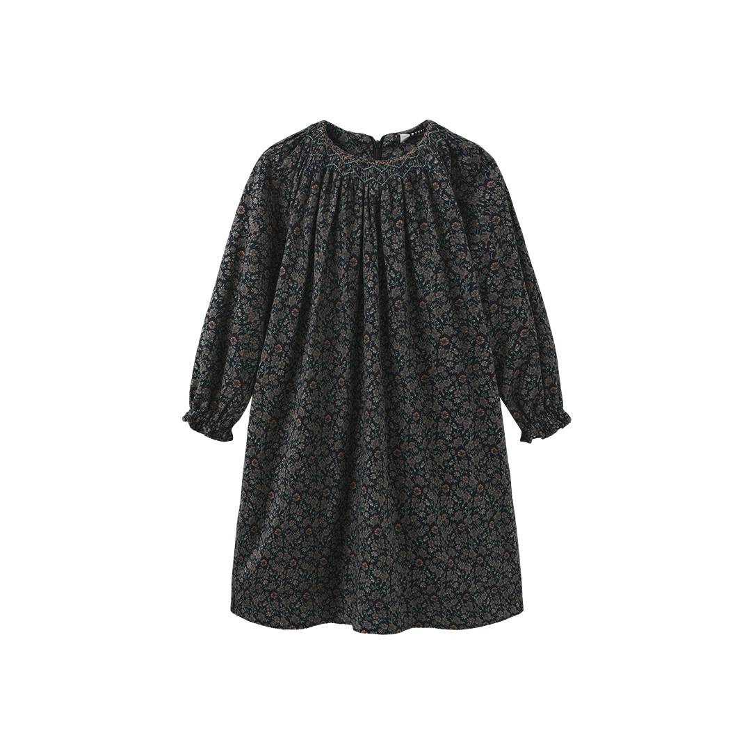 LILOU HUNTER GREEN FLORAL CORDUROY DRESS