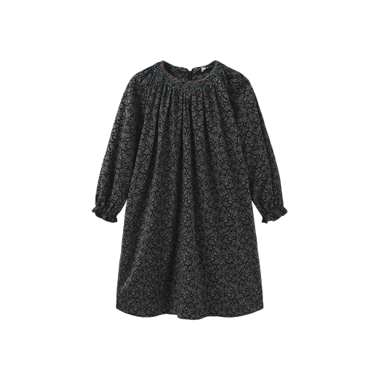 LILOU HUNTER GREEN FLORAL CORDUROY DRESS