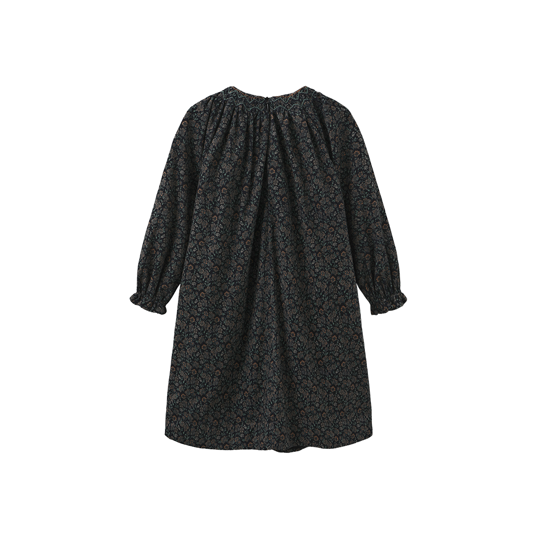LILOU HUNTER GREEN FLORAL CORDUROY DRESS