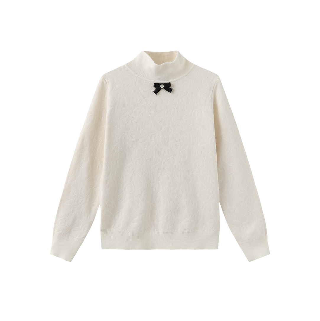 TUSTELLO CREAM/BLACK KNIT BOW TURTLENECK