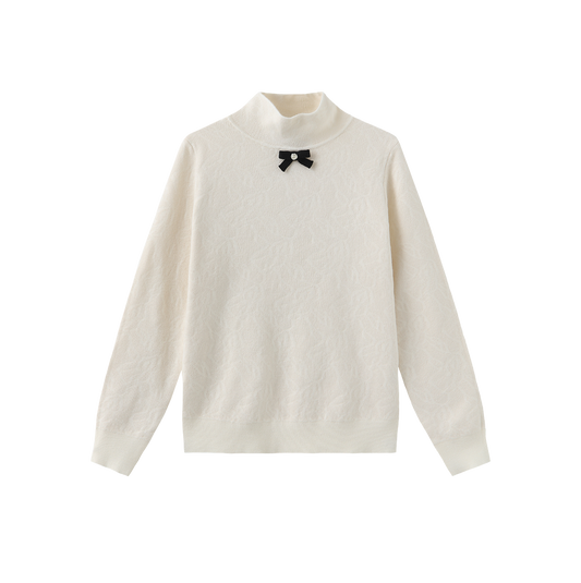 TUSTELLO CREAM/BLACK KNIT BOW TURTLENECK