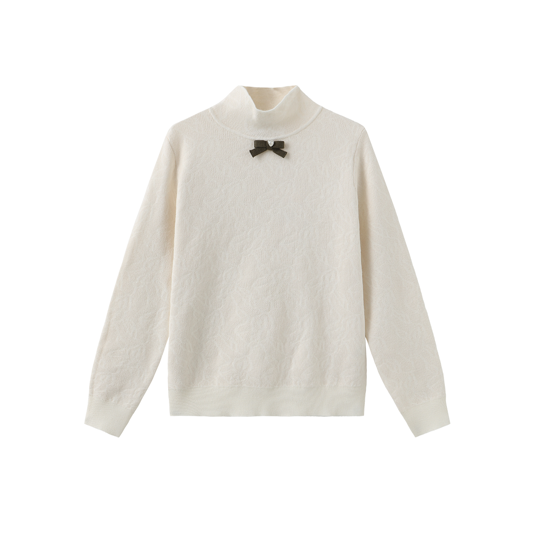 TUSTELLO CREAM/GREEN KNIT BOW TURTLENECK