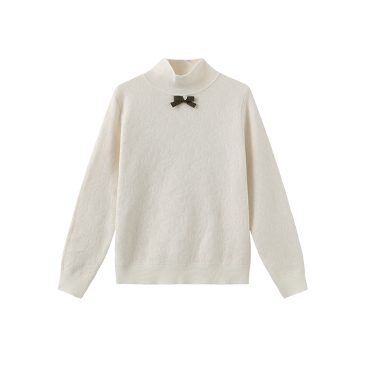 TUSTELLO CREAM/GREEN KNIT BOW TURTLENECK
