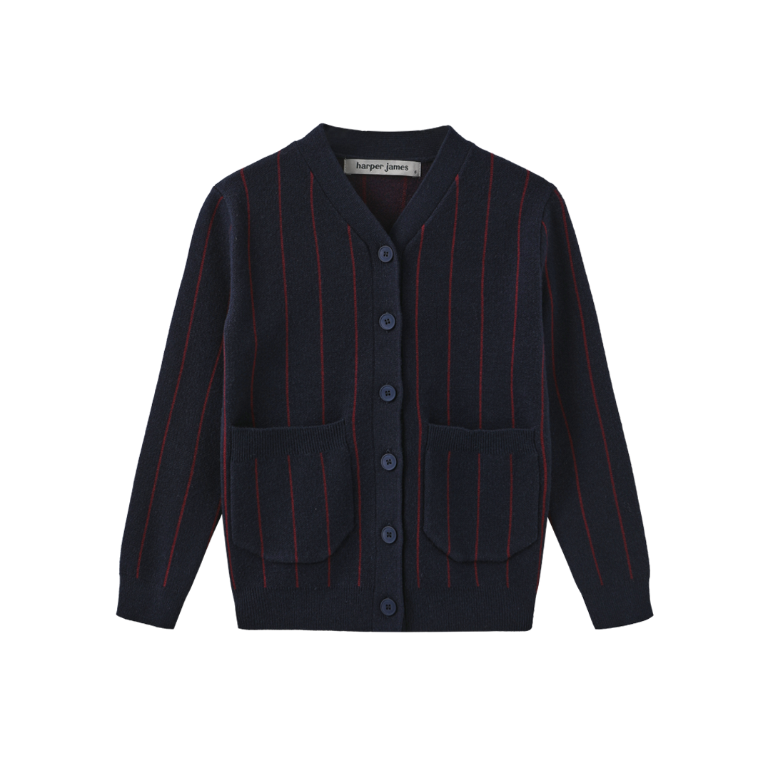 HARPER JAMES NAVY PINSTRIPE KNIT CARDIGAN