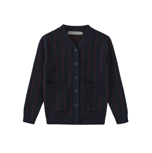 HARPER JAMES NAVY PINSTRIPE KNIT CARDIGAN