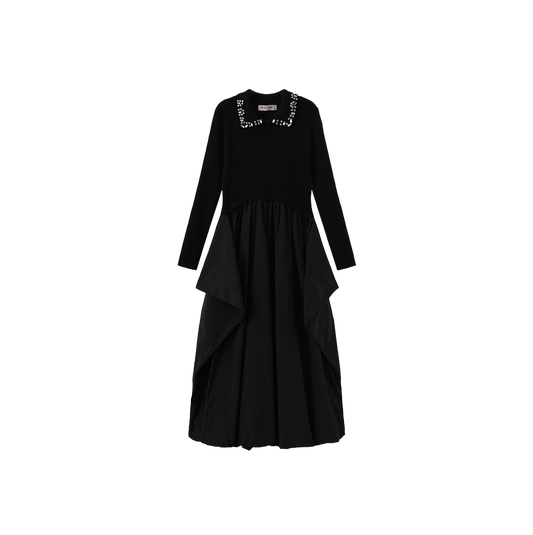 MINIMAL BLACK KNIT COLLAR BUBBLE DRESS