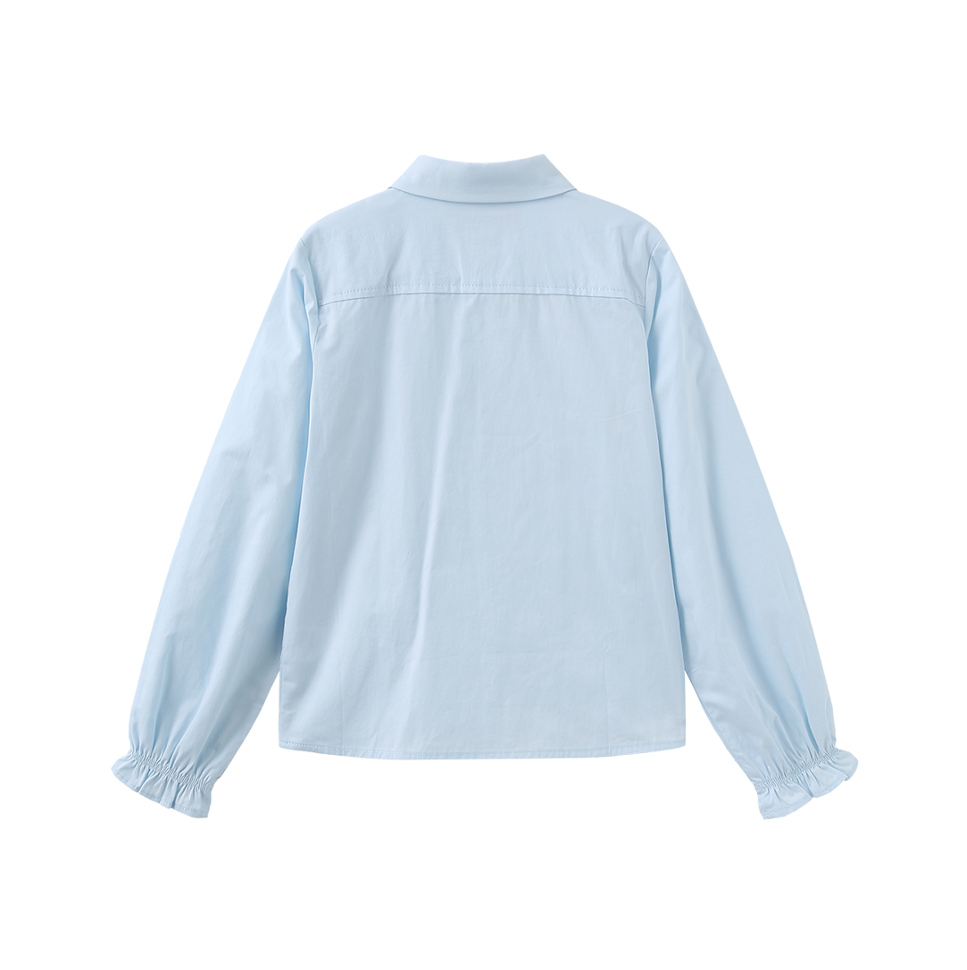 MALLORY AND MERLOT LIGHT BLUE BEADED COLLAR TRIM BLOUSE