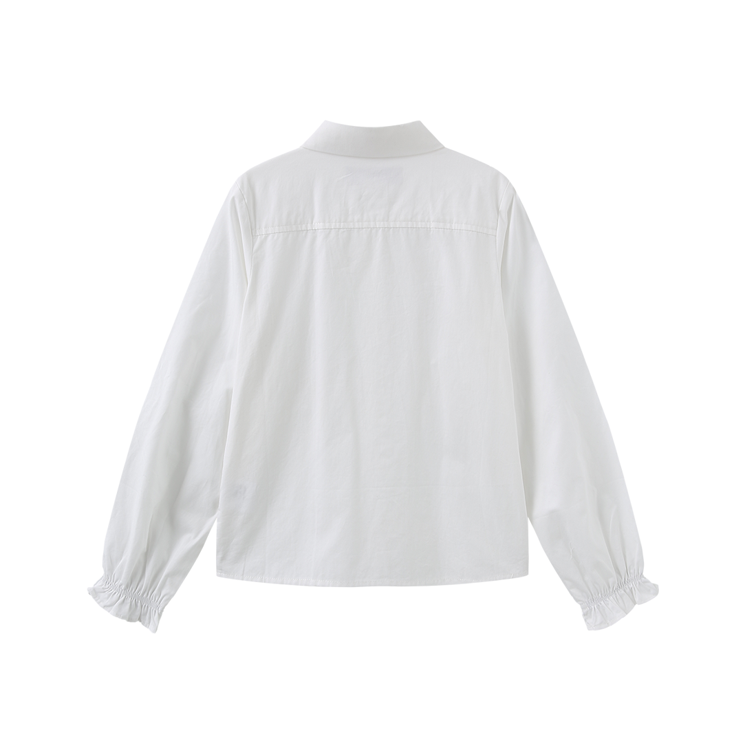 MALLORY AND MERLOT WHITE BEADED COLLAR TRIM BLOUSE