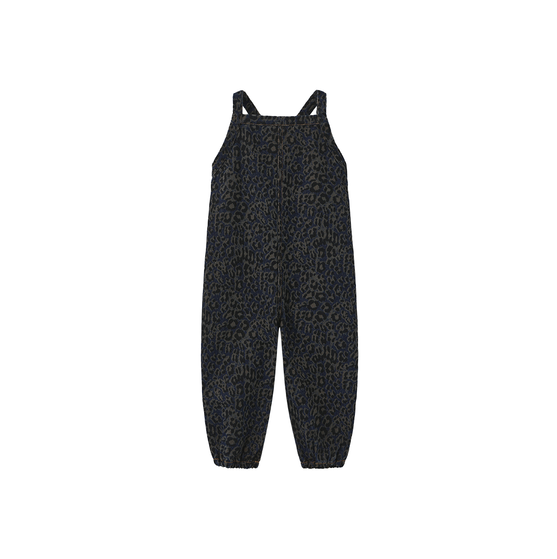PHIL AND PHOEBE BLUE LEOPARD DENIM OVERALLS