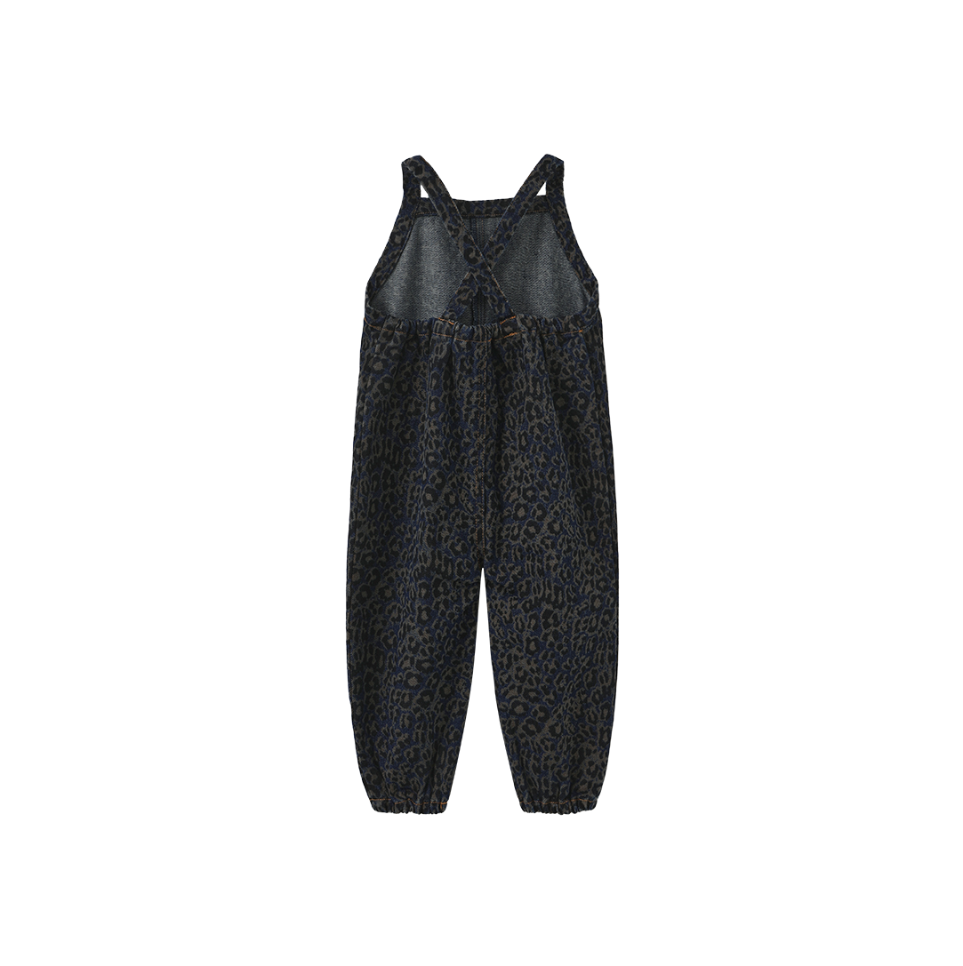 PHIL AND PHOEBE BLUE LEOPARD DENIM OVERALLS