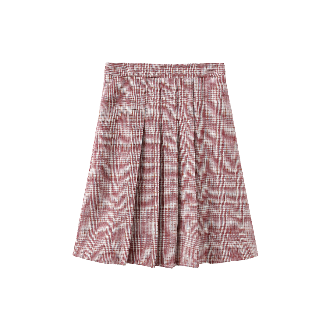 TUSTELLO DEEP PINK HOUNDSTOOTH PLEAT SKIRT