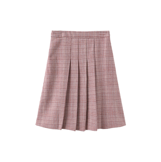 TUSTELLO DEEP PINK HOUNDSTOOTH PLEAT SKIRT