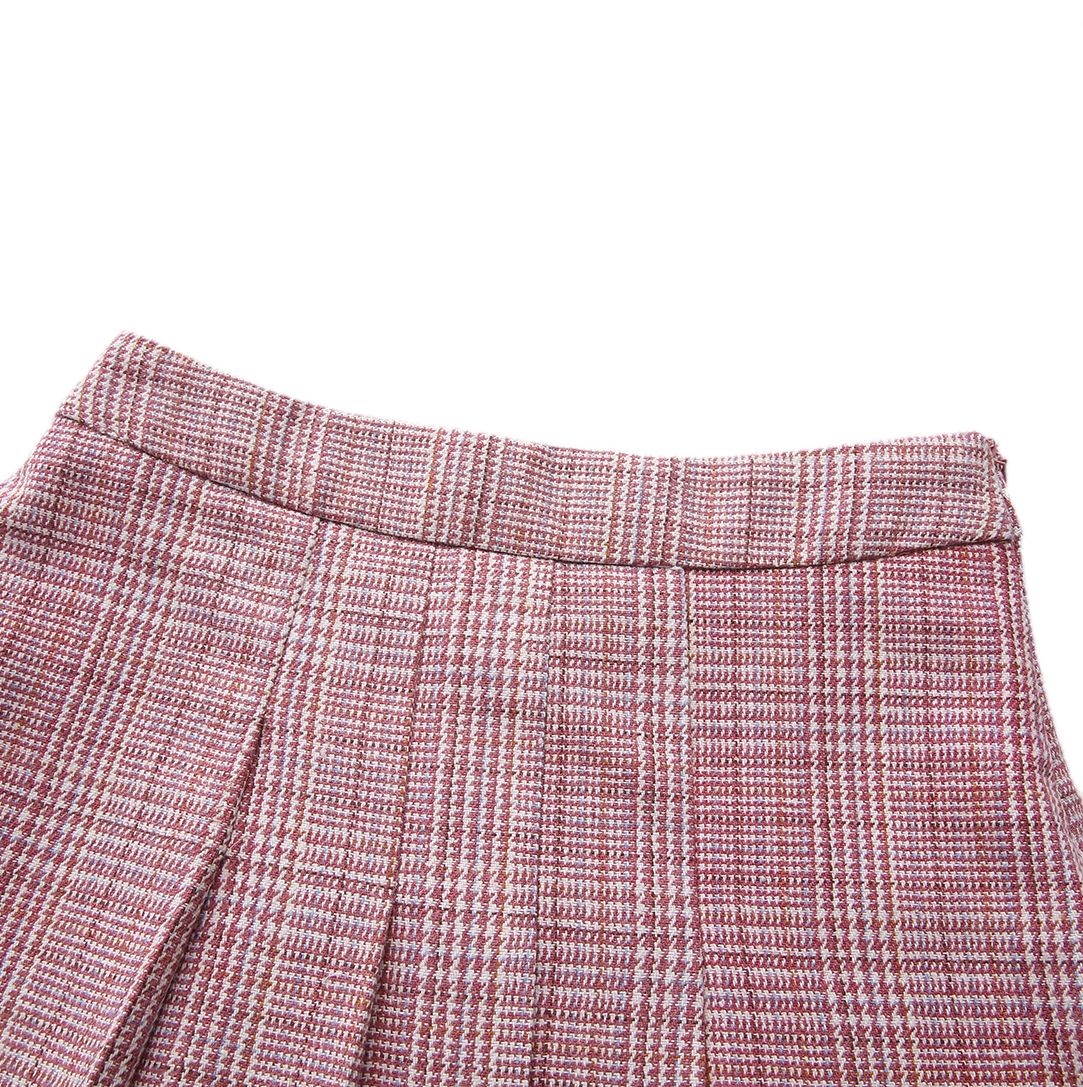 TUSTELLO DEEP PINK HOUNDSTOOTH PLEAT SKIRT