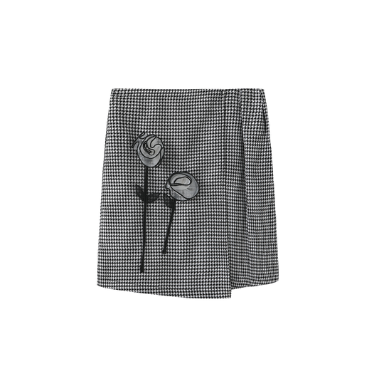 ONE CHILD BLACK/WHITE HOUNDSTOOTH FLOWER SKIRT