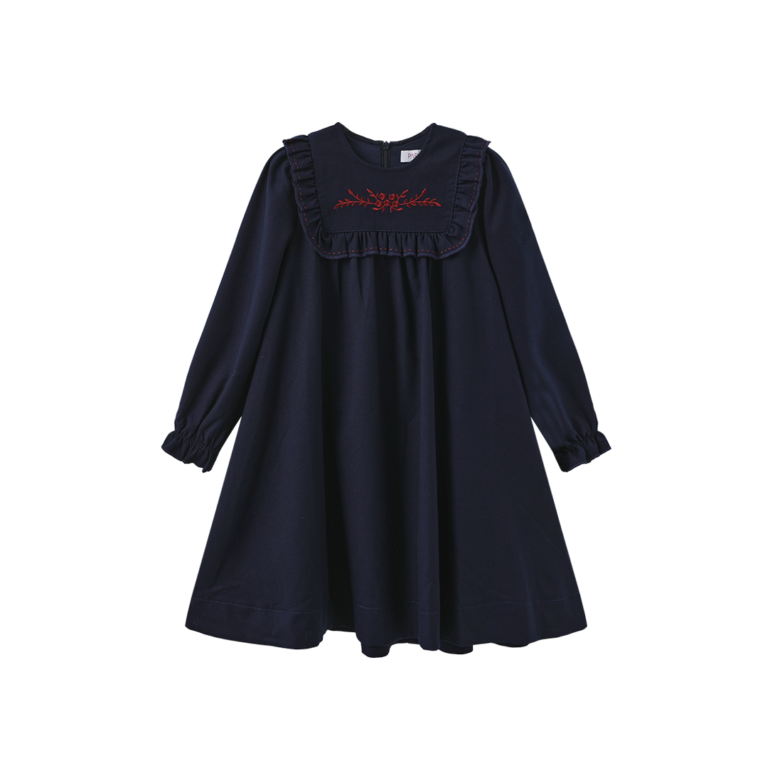 PAPILLON NAVY WOOL EMBROIDERED BIB DRESS