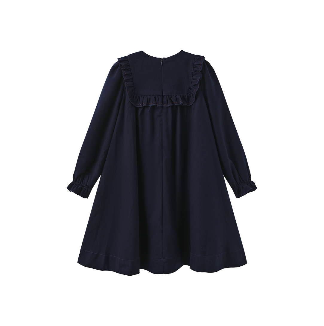 PAPILLON NAVY WOOL EMBROIDERED BIB DRESS