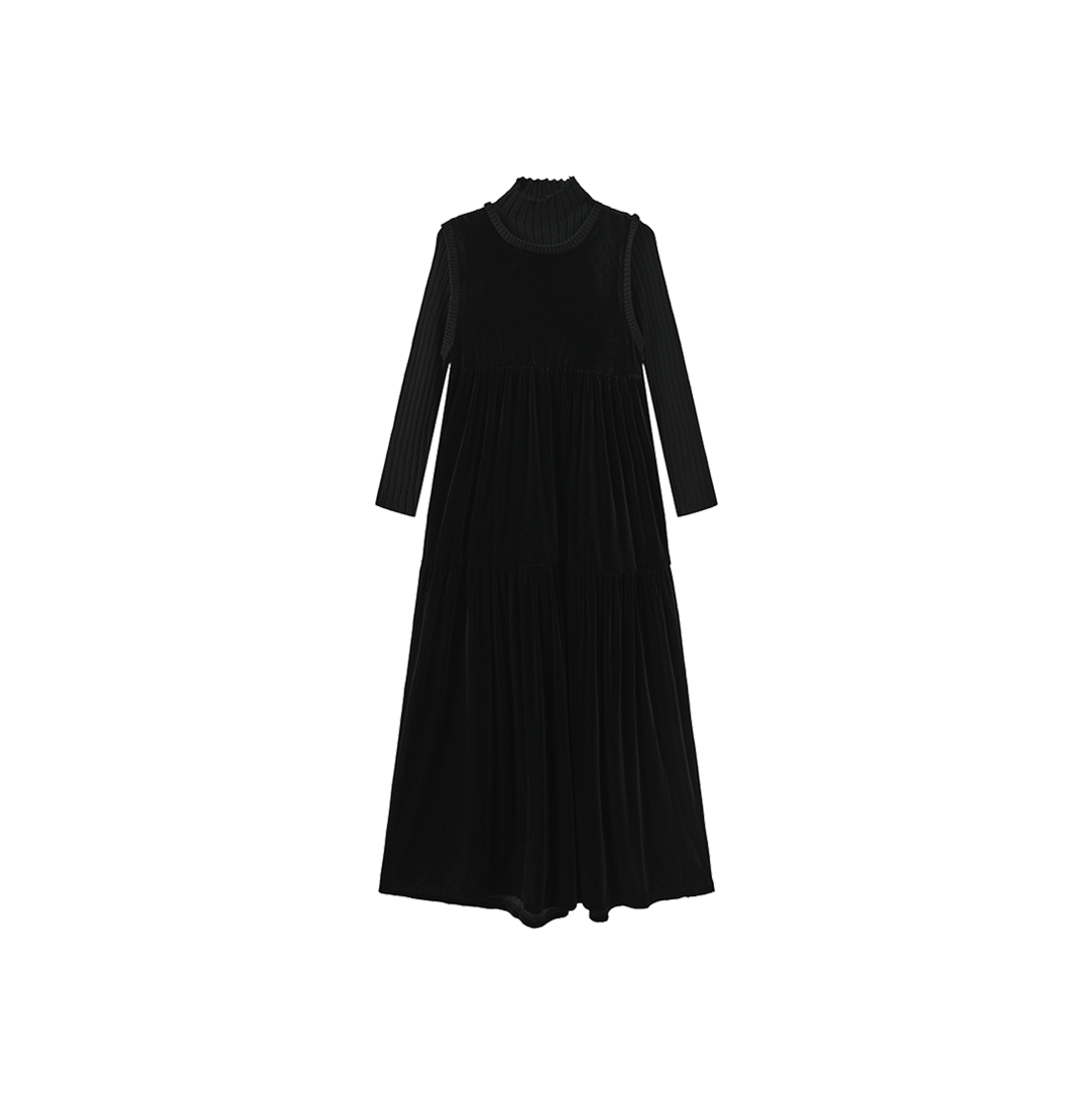 LILOU BLACK VELOUR TURTLENECK/MAXI DRESS SET