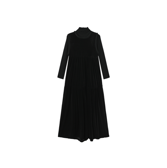 LILOU BLACK VELOUR TURTLENECK/MAXI DRESS SET