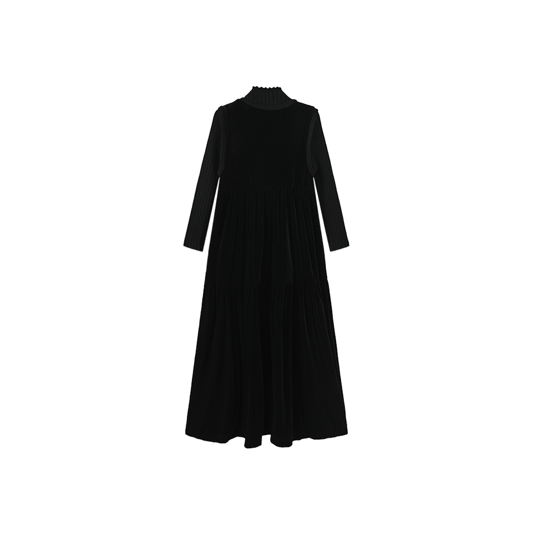 LILOU BLACK VELOUR TURTLENECK/MAXI DRESS SET