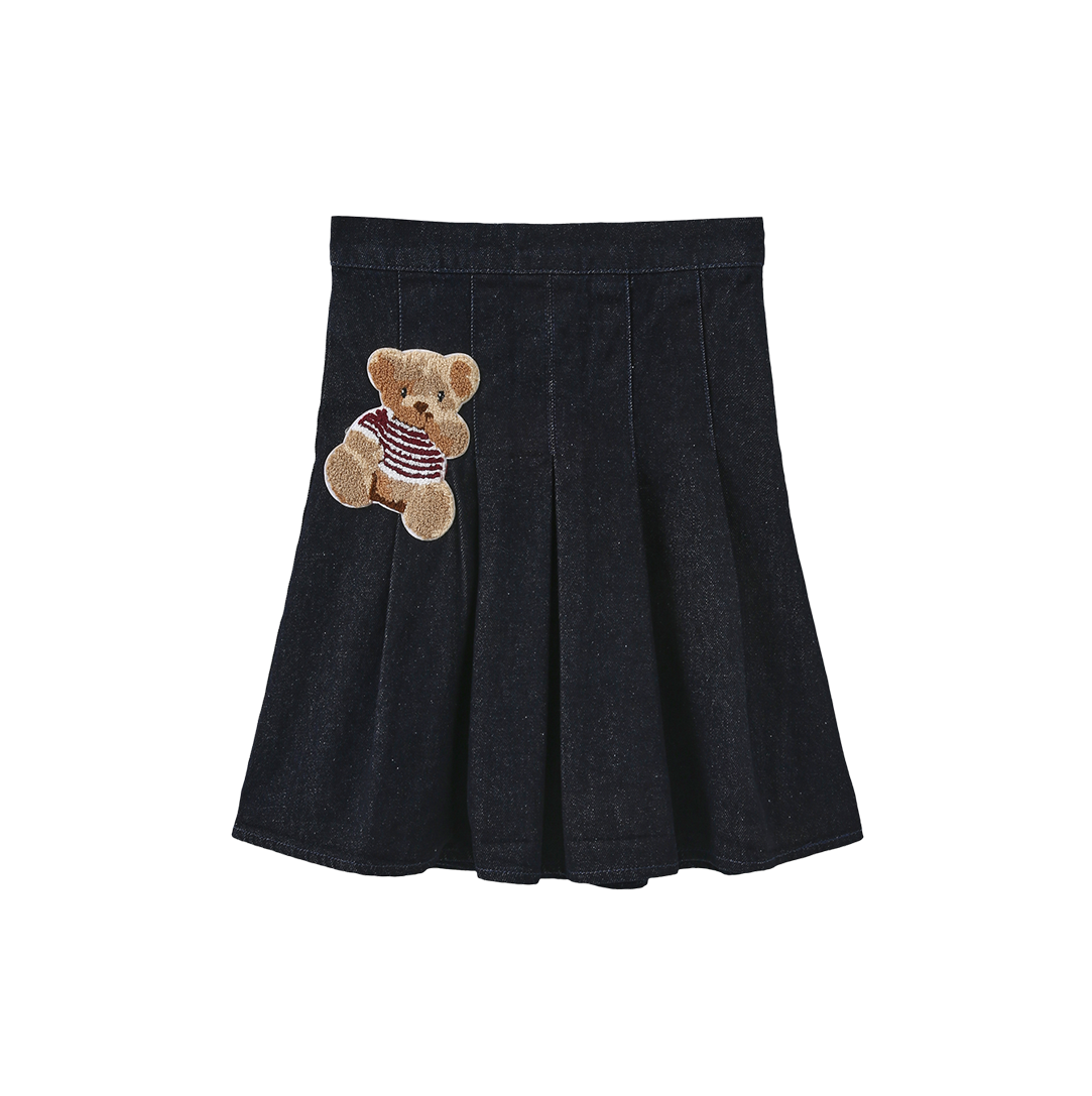 PHIL AND PHOEBE DENIM SHERPA BEAR PATCH SKIRT
