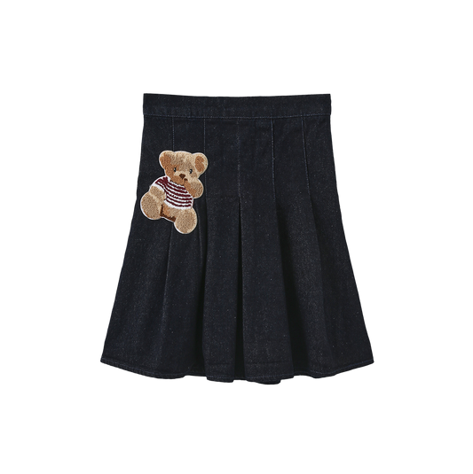 PHIL AND PHOEBE DENIM SHERPA BEAR PATCH SKIRT