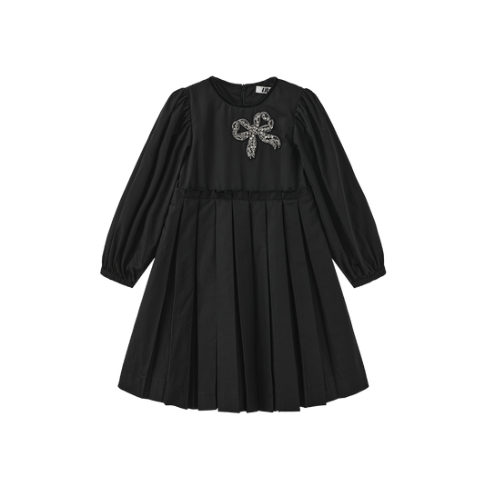 LILOU BLACK GEM STONE TAFFETA DRESS