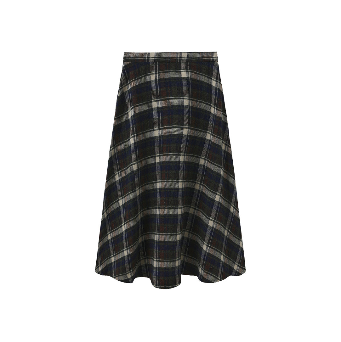 TUSTELLO GREEN WOOL PLAID MIDI SKIRT