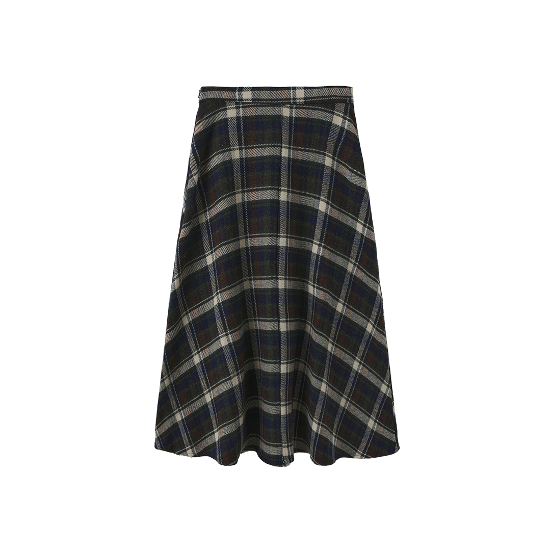 TUSTELLO GREEN WOOL PLAID MIDI SKIRT