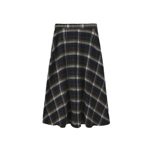 TUSTELLO GREEN WOOL PLAID MIDI SKIRT