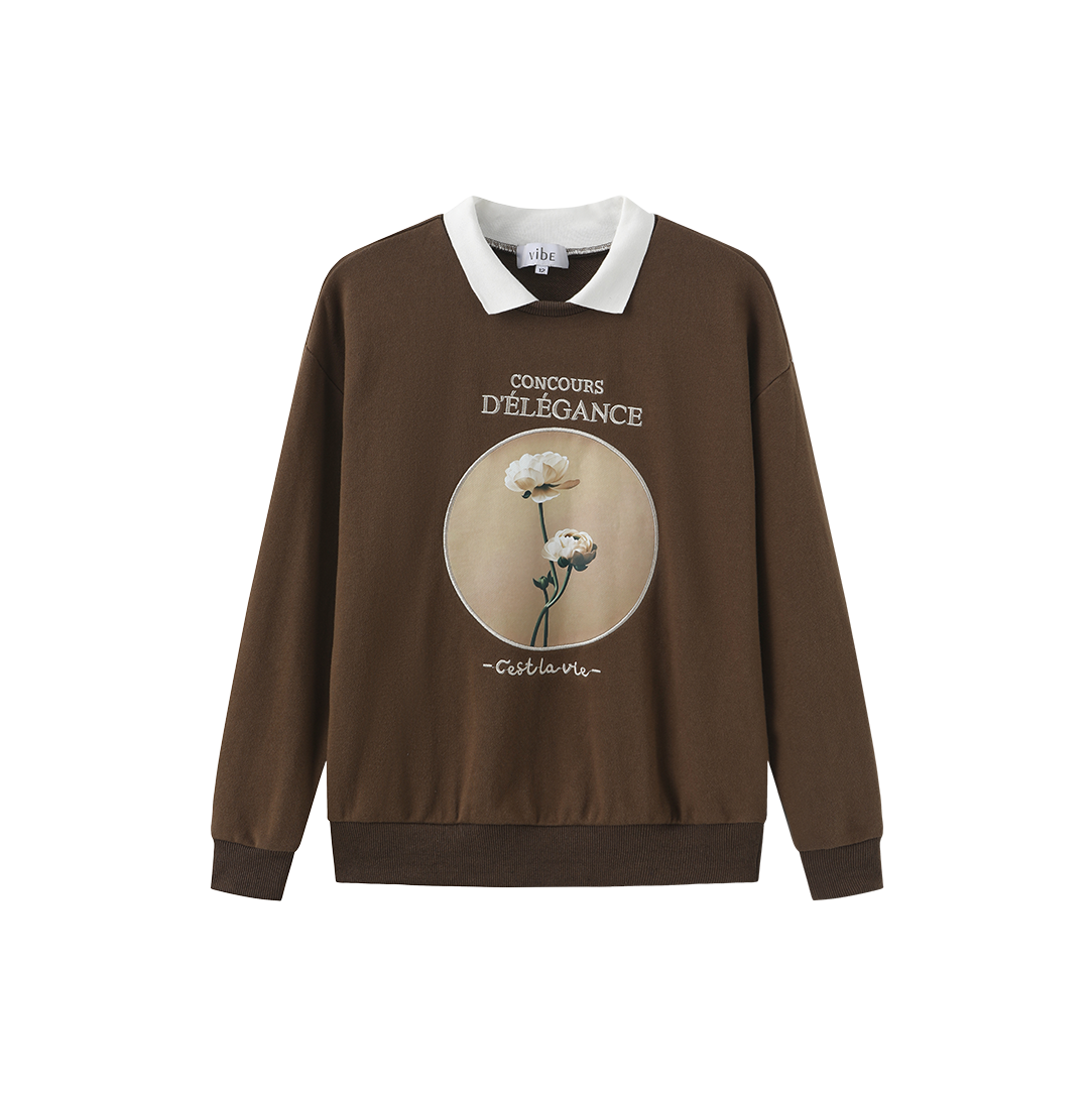 VIBE BROWN SMALL COLLAR GRAPHIC SWEATSHIRT
