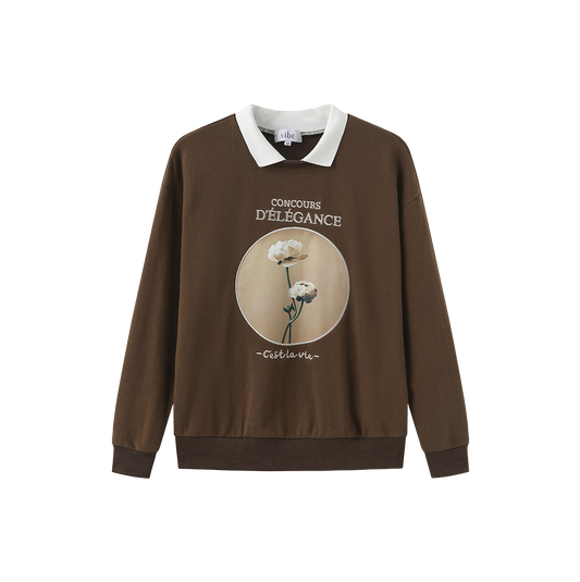 VIBE BROWN SMALL COLLAR GRAPHIC SWEATSHIRT