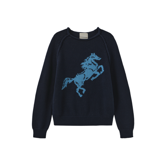N+A NAVY HORSE KNIT SWEATER