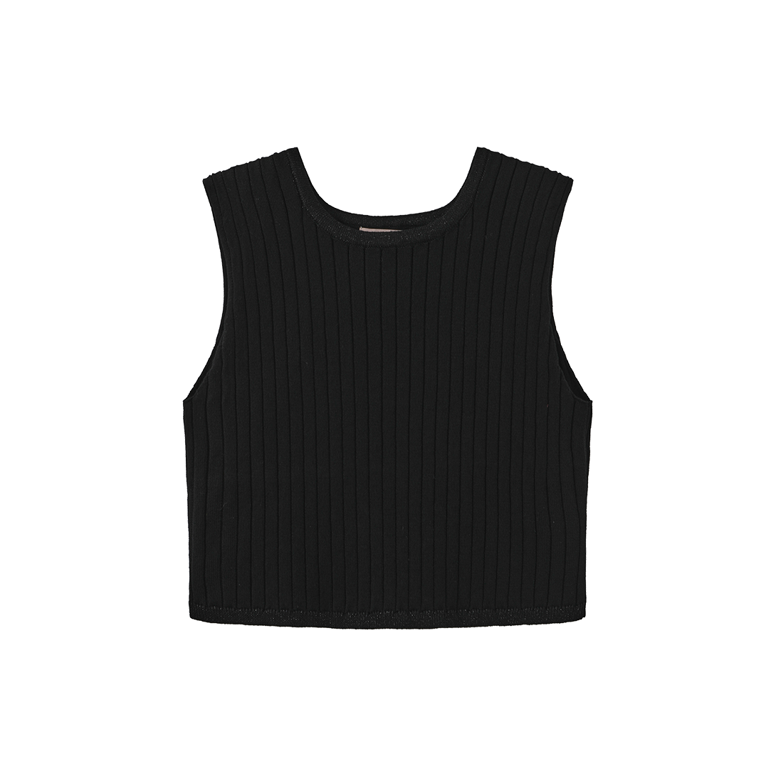 TUSTELLO BLACK KNIT RIBBED TRIM VEST