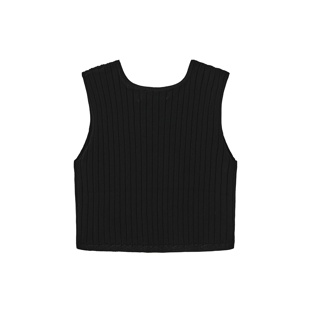 TUSTELLO BLACK KNIT RIBBED TRIM VEST